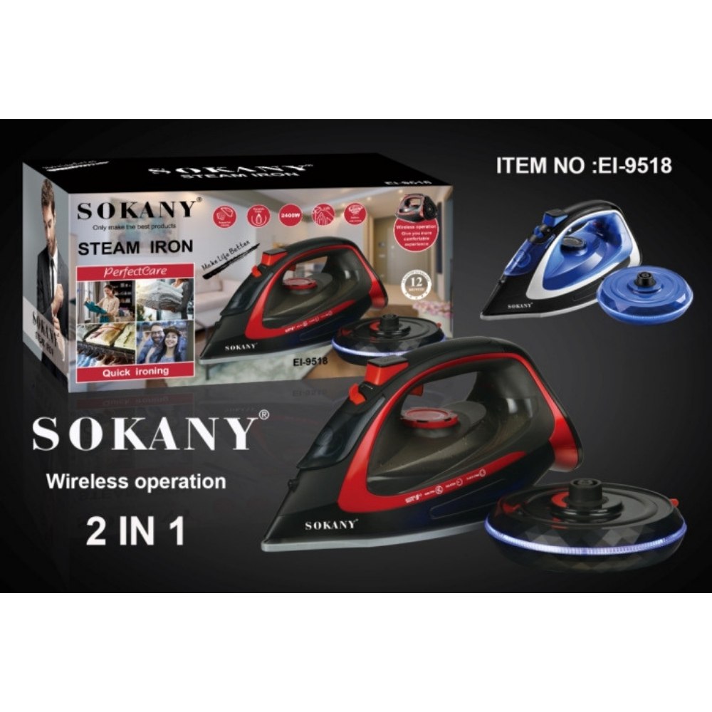 Bàn ủi hơi nước cầm tay không dây cao cấp SoKANY SK-9518 thiết kế đặc biệt chống nhỏ giọt, ủi phẳng mọi loại vải - HÀNG CHÍNH HÃNG