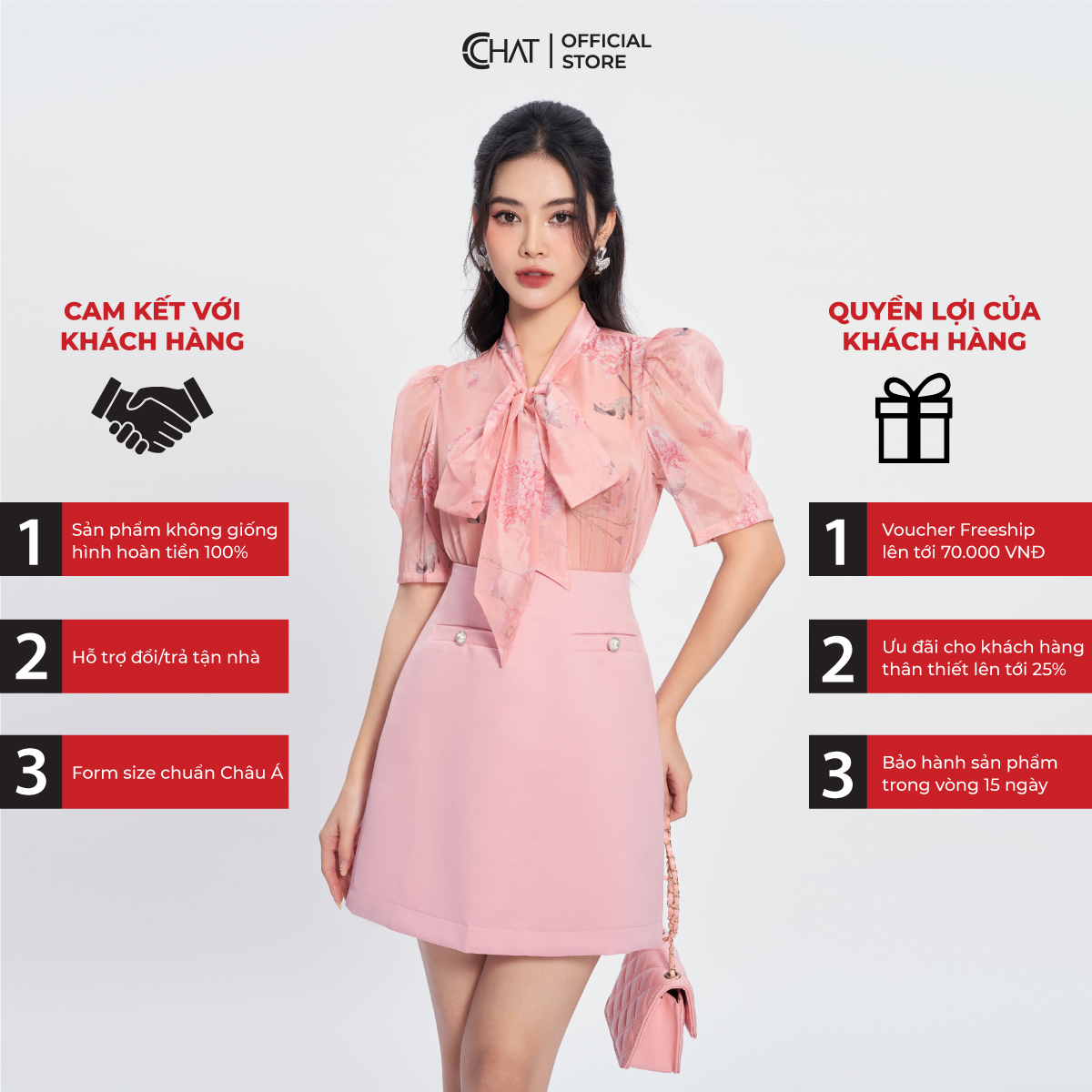 Set Đồ Nữ  Bộ Sơ Mi Họa Tiết Nơ Chân Váy A Chất Voan Cao Cấp 53BNV8002AT