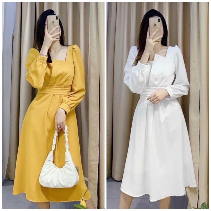 Đầm váy đi tiệc tay dài cổ tầng 2 màu