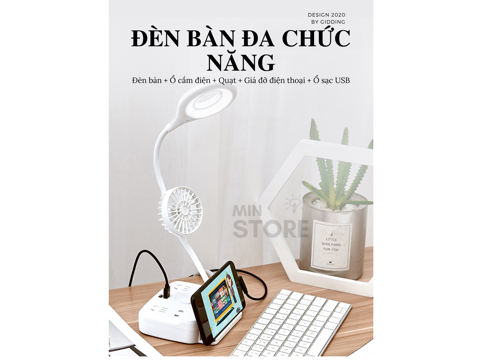 Đèn Đọc Sách Chống Cận Đa Năng- Kèm Quạt - Cổng Sạc - Ổ Cắm Điện