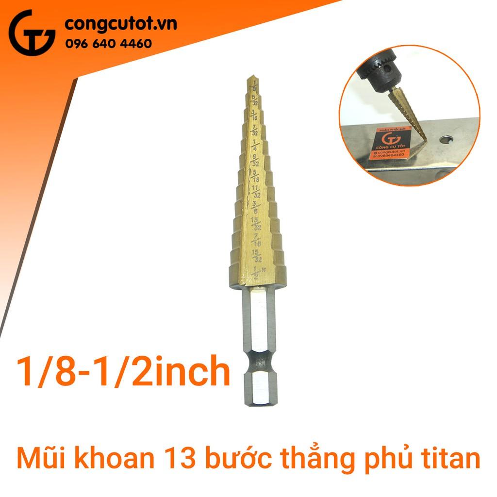 Mũi khoan bước thẳng HSS 4241 hệ inch phủ titan chuôi lục