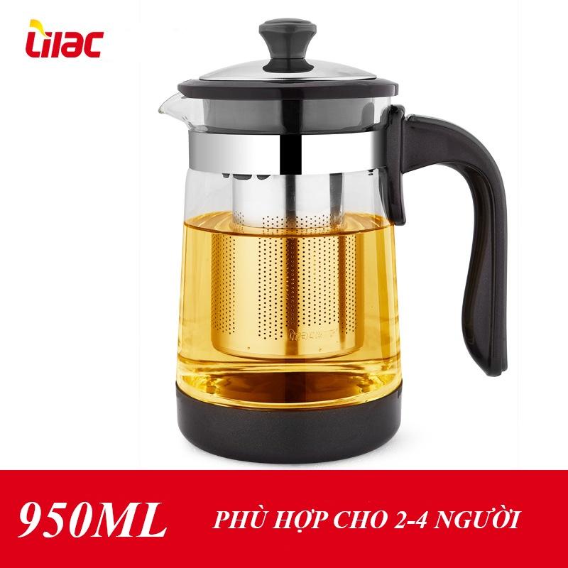 Bình pha trà thủy tinh Lilac (Tea Pot), Bình lọc trà thủy tinh có Lõi Lọc Inox 304 - Chịu nhiệt đến 130 độ- dung tích 75