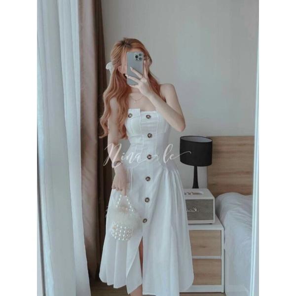 ĐẦM NHÚN XOÈ 2 DÂY CÀI NÚT THẬT