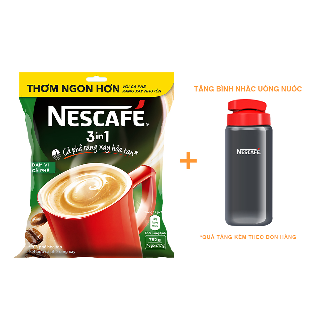 NESCAFÉ 3IN1 Công thức cải tiến - Vị rang đậm -  Túi 46 gói (17g) - [Tặng 1 bình nước Water Reminder 700ml]