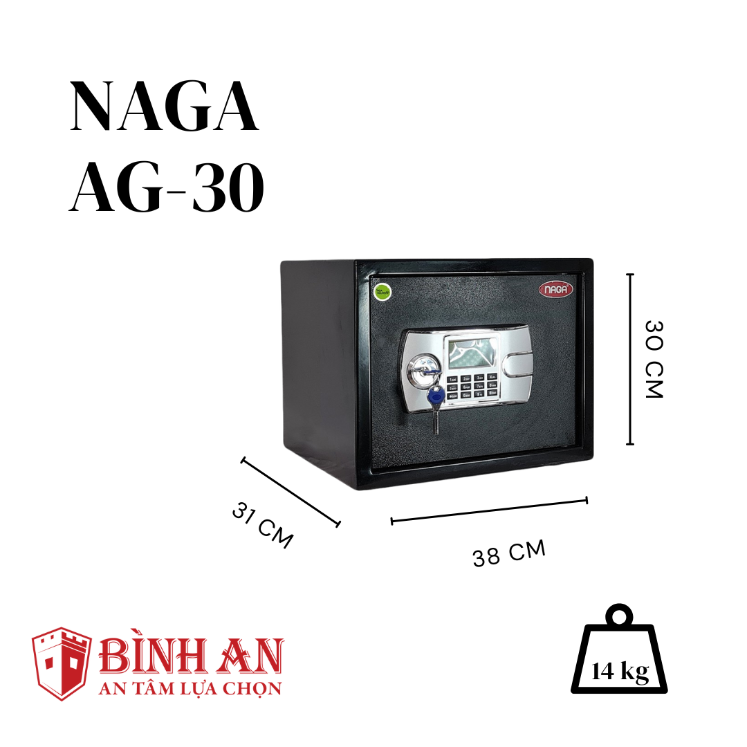 Két Sắt Mini NAGA AG-30 (14kg) Cho Gia Đình, Khách Sạn Nhỏ Gọn Chống Trộm Khoá Điện Tử