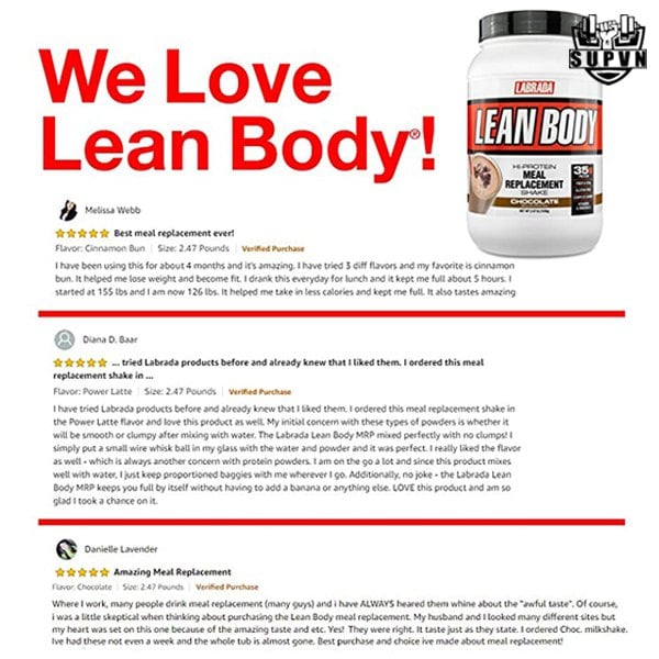 Lean Body Labrada 4.63lbs - Sữa dinh dưỡng hỗ trợ tăng cơ giảm mỡ thay thế bữa ăn tiện lợi Healthy Cung Cấp 35 Protein và Các Vitamin Năng Lượng Đảm Bảo Dinh Dưỡng Hoàn Chỉnh Bữa Ăn Lean Body Meal Replacement