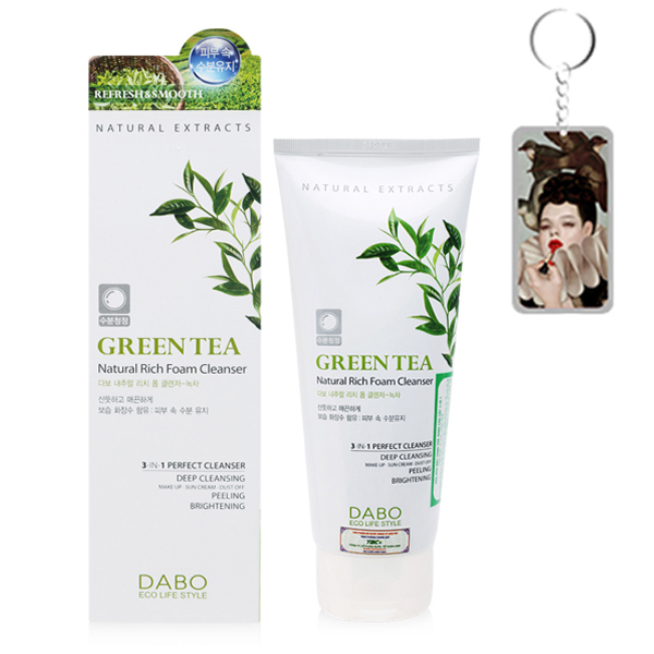 Sữa rửa mặt trà xanh sạch nhờn giảm mụn Dabo Green Tea Foam Cleanser Hàn Quốc 180ml + Móc khoá