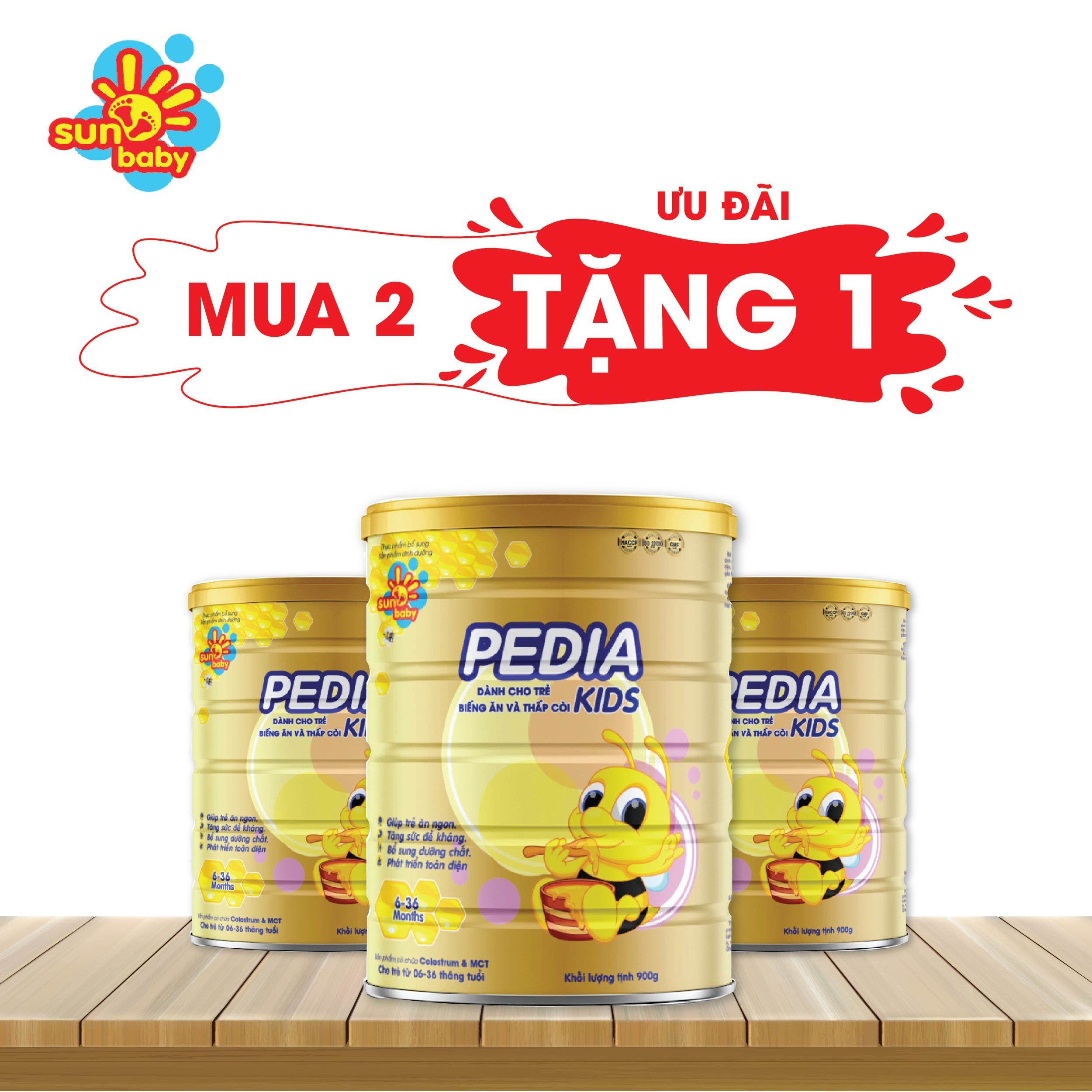 [MUA 2 TẶNG 1] Sữa bột công thức dinh dưỡng PEDIA KIDS 900G- Sunbaby