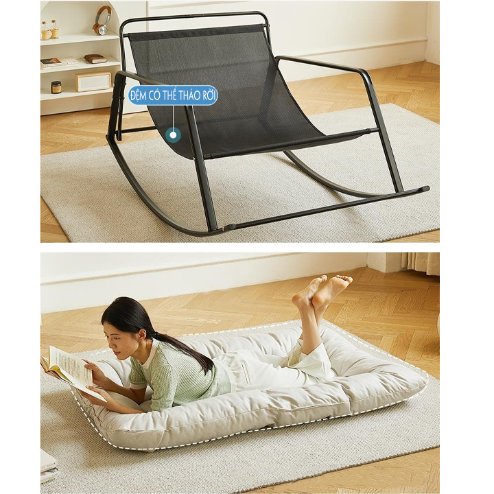 Ghế Bập Bênh Đôi Có Gác Chân, Ghế Sofa Lười Thứ Giãn, Sofa Lười Khung Thép Đệm Cao Cấp Decor Phòng Ngủ, Phòng Khách.