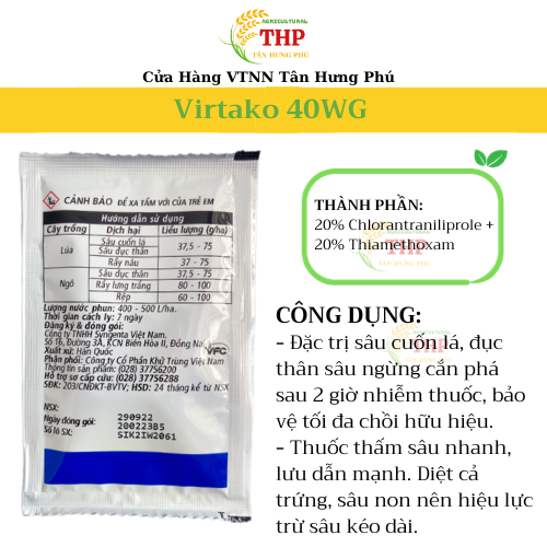 Virtako 40WG gói 4.5g - Diệt trừ các loại sâu cuốn lá, đục thân gây hại cho cây trồng