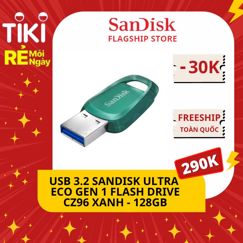 USB 3.2 SanDisk Ultra Eco Gen 1 Flash Drive CZ96 Xanh - Hàng Chính Hãng