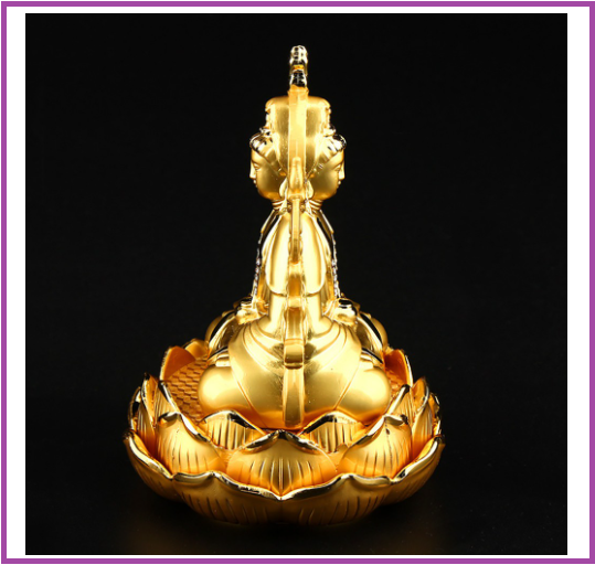 Tượng Phật Bà Quan Âm 2 mặt mạ vàng để taplo trang trí xe ô tô có khoang chứa nước hoa.Tượng phong thủy để taplo trang trí xe hơi ô tô
