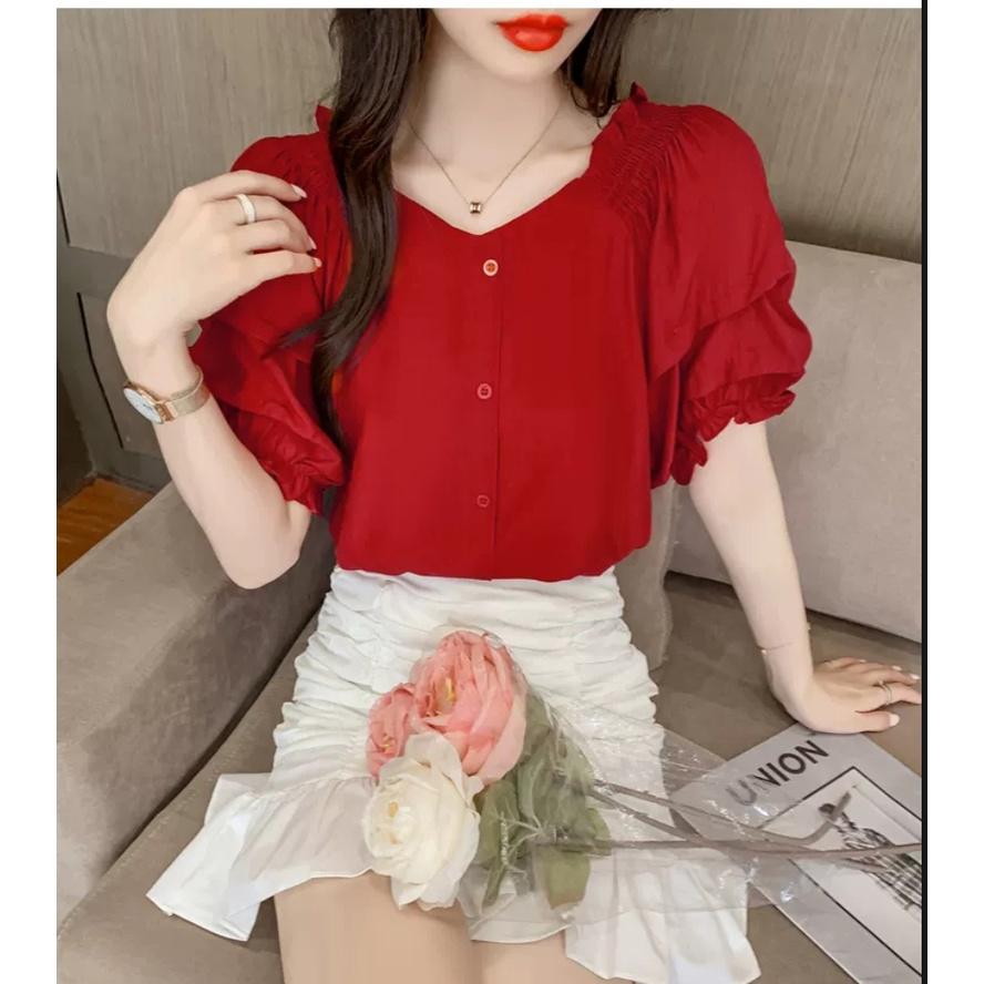 Áo Kiểu Tay Peplum Cách Điệu Phong cách Hàn Quốc