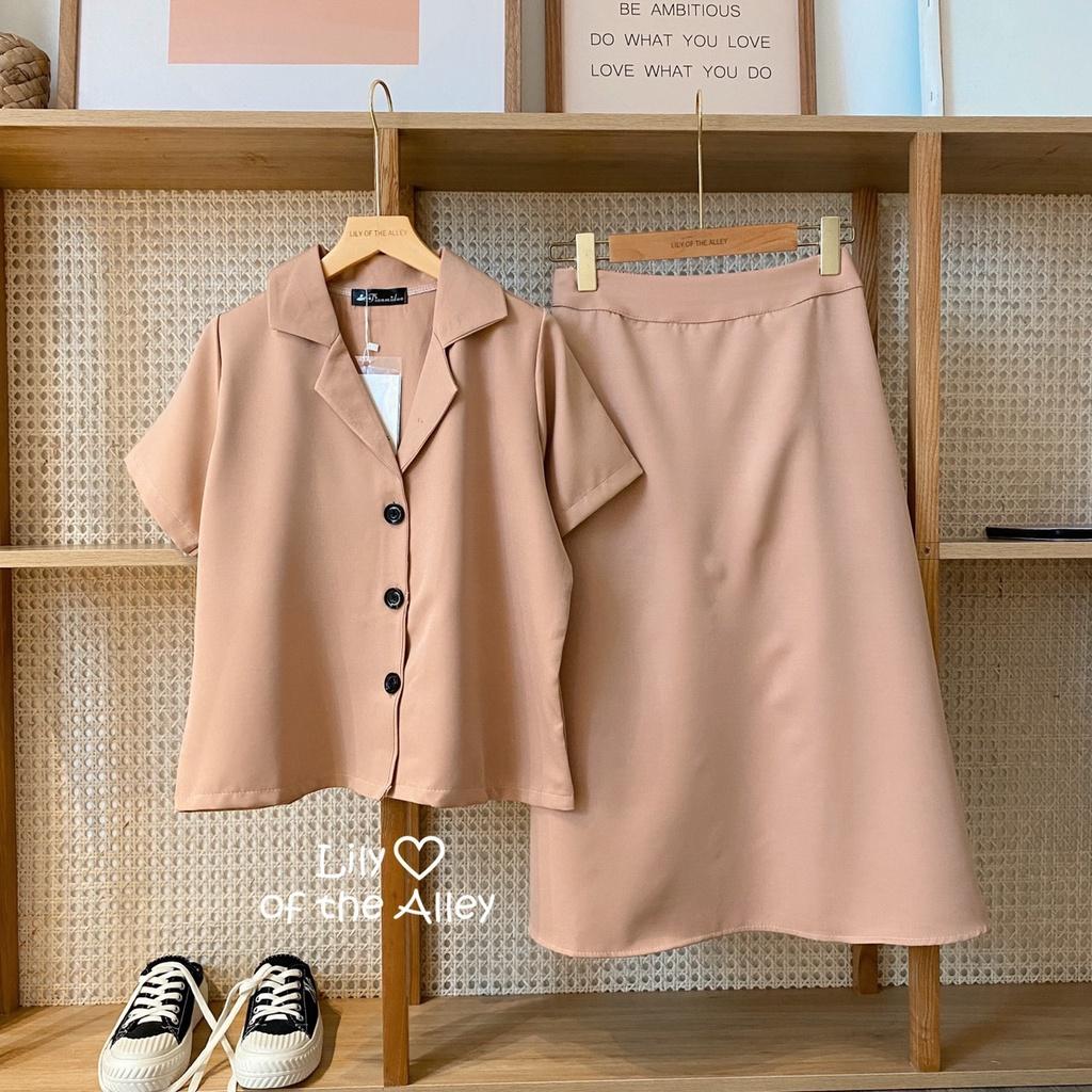 Set áo blazer chân váy midi
