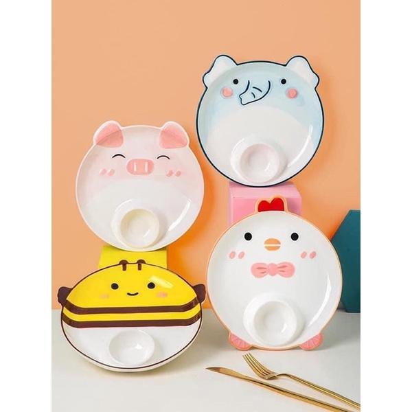 Đĩa Sứ Có Ngăn Chấm Hình Con Vật CuTe