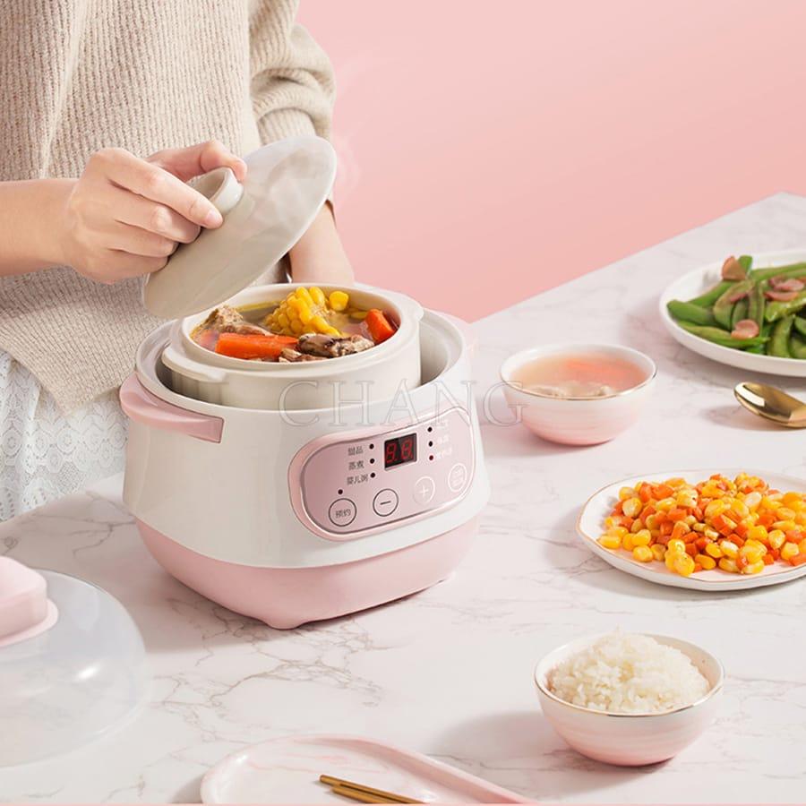 Nồi Nấu Cháo Chậm - Nồi Hầm Cách Thủy Dung Tích 1L, Lòng Nồi Bằng Sứ Giữ Nhiệt Tốt Hơn