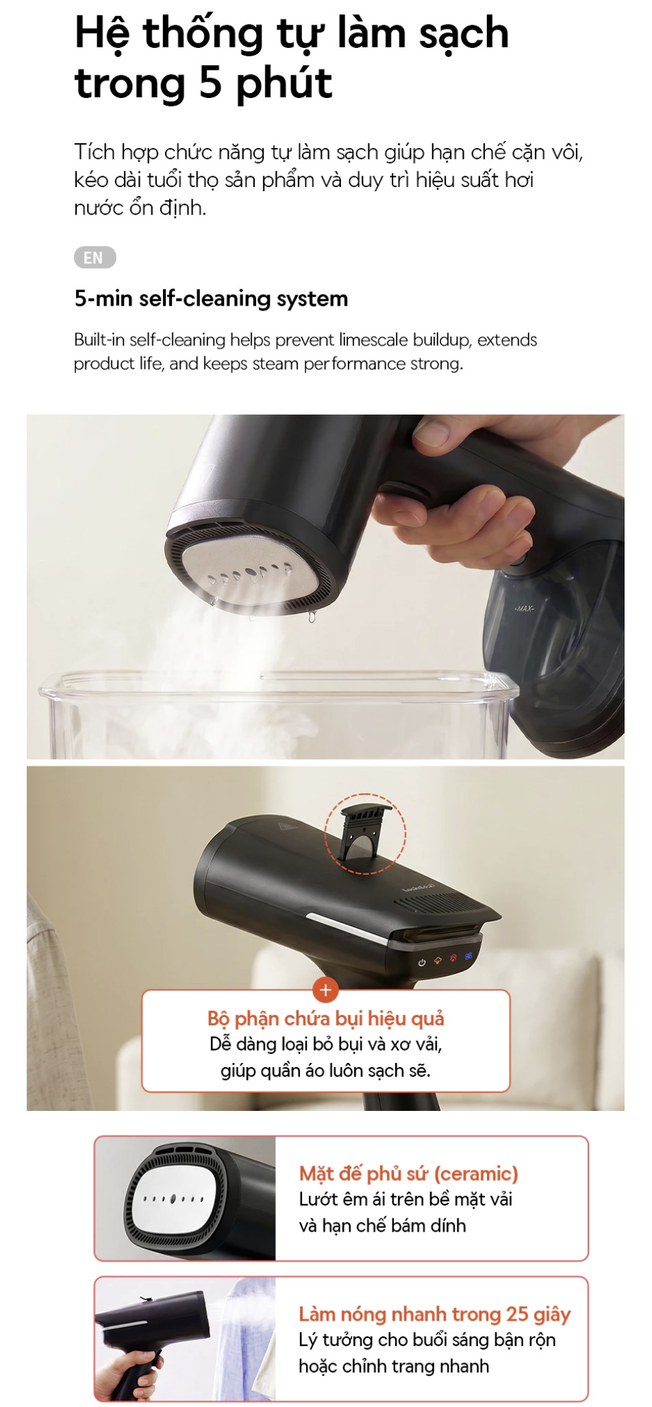 Bàn Ủi Hơi Nước LocknLock Hút Vải Thông Minh ENI216BLK - Dung Tích 270ml - 1400W - Hàng Chính Hãng