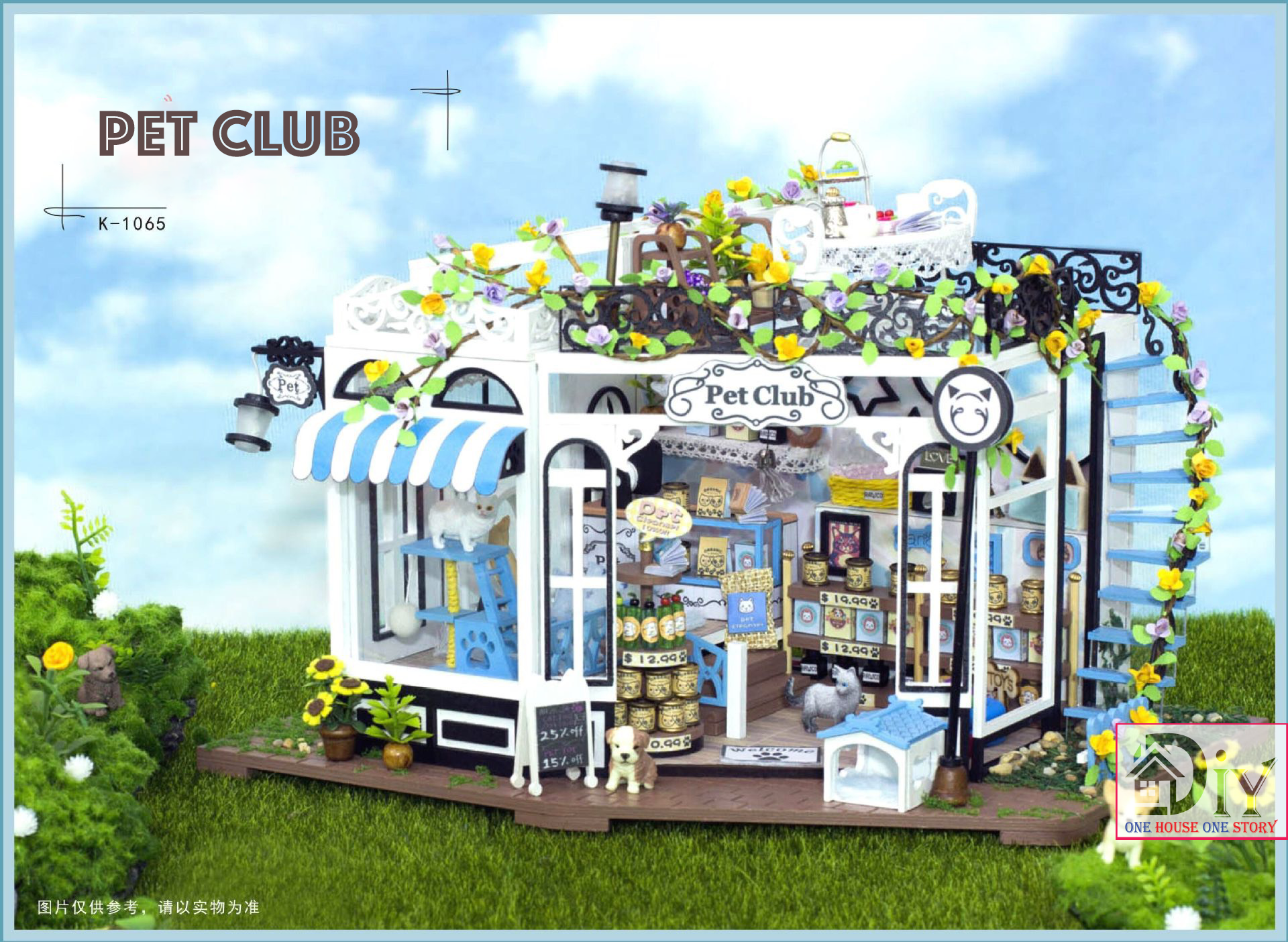 [Bản tiếng Anh]Nhà búp bê tự lắp ráp bằng gỗ | PET CLUB 3D DIY  kèm cót nhạc -Quà tặng sinh nhật giáng sinh cho nam và nữ