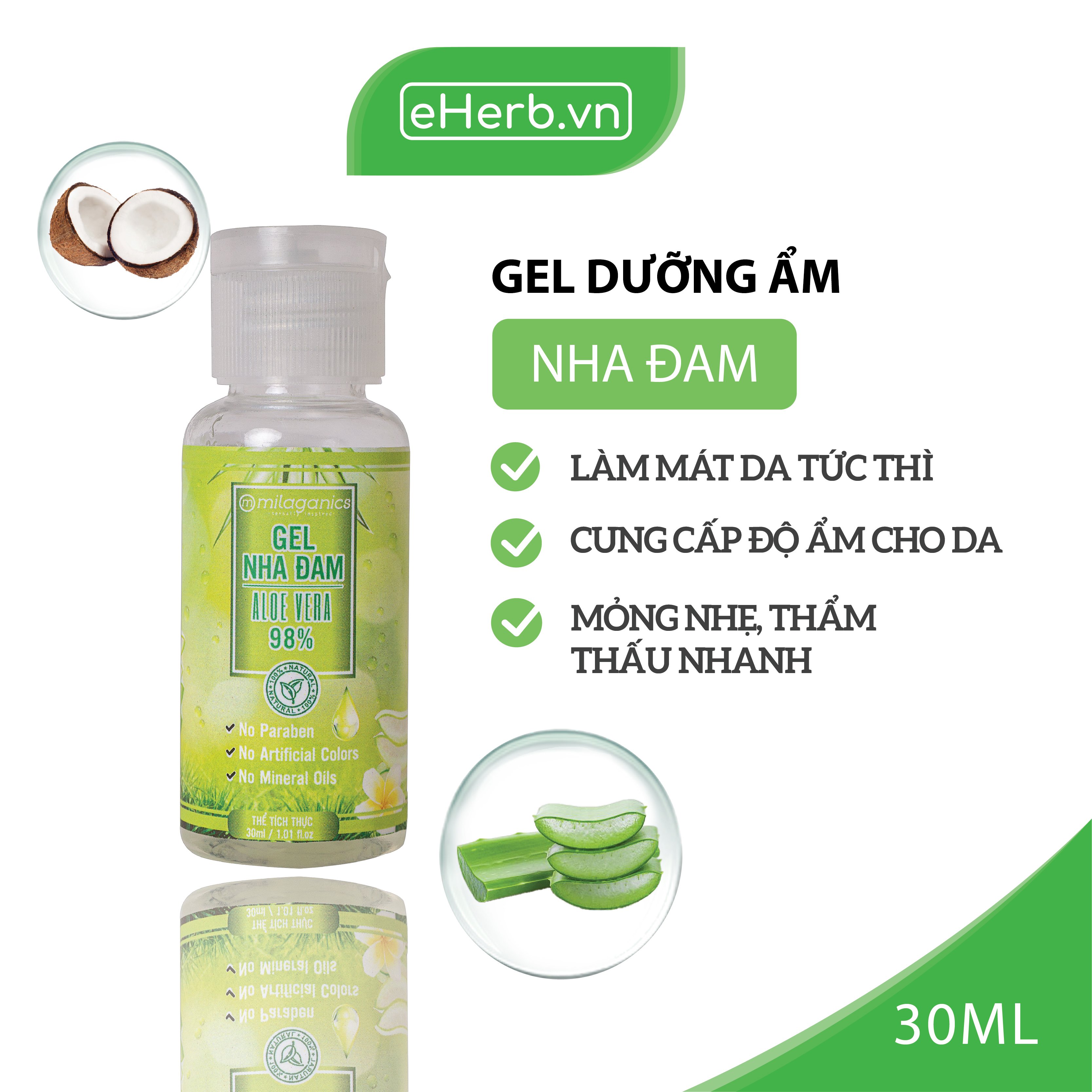 Gel Nha Đam Dưỡng Ẩm Đa Năng & Làm Mềm Da Từ Nha Đam Tươi MILAGANICS 30ml (Chai)