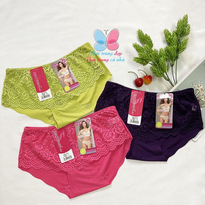 Quần lót nữ Freesize Cỡ L từ 45-52kg thun lạnh phối ren trước không đường may - QL415
