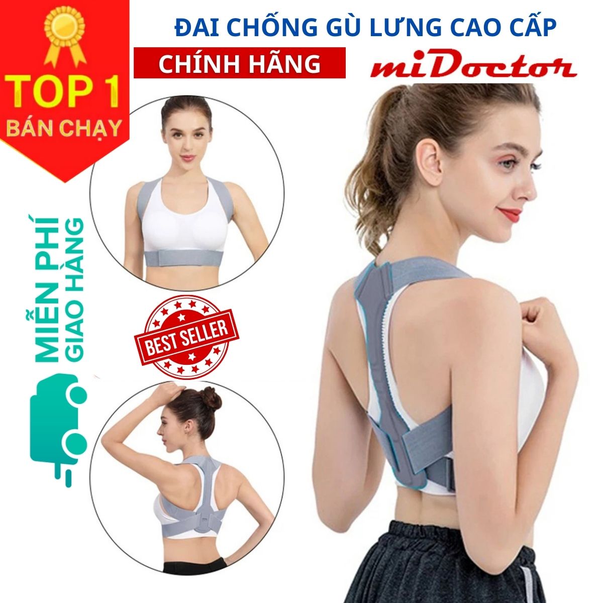 Đai Chống Gù Lưng Nam Nữ Có Nẹp Dành Cho Dân Văn Phòng miDoctor mi04