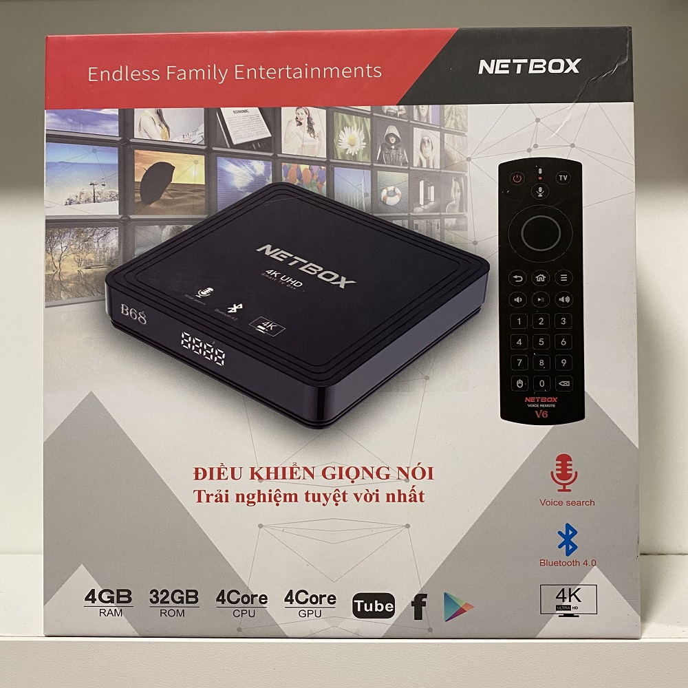 Android TV Box NETBOX B68 Có Điều khiển giọng nói Ram 4G/ Rom 32G - Hàng Chính Hãng