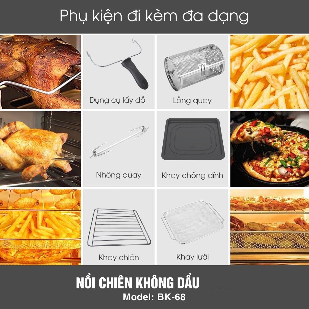 Nồi Chiên Không Dầu Dung Tích Siêu Lớn BK-68 (15 lít) - Màu Ngẫu Nhiên - Hàng Chính Hãng