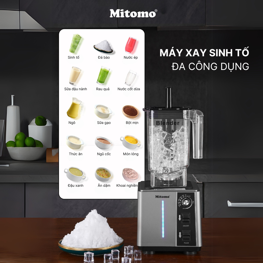 Máy xay công nghiệp, máy xay sinh tố đa năng Mitomo KD-1800, chuyên dụng cho kinh doanh hàng chính hãng - BH 3 năm