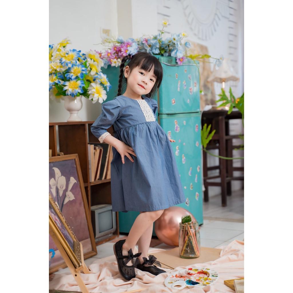 Đầm xanh đậm phối ren vintage Sora Chan - M026