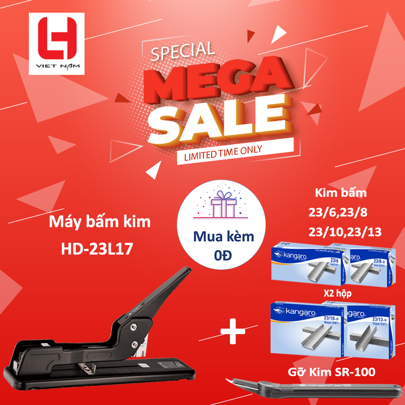 COMBO DỤNG CỤ BẤM KIM HD-23L17 + KIM BẤM KAN-23 + DỤNG CỤ GỠ KIM SR 100