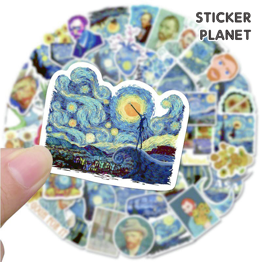 Bộ sticker chủ đề tranh của họa sĩ vangogh chống thấm nước trang trí mũ bảo hiểm, đàn, guitar, ukulele, điện thoại laptop