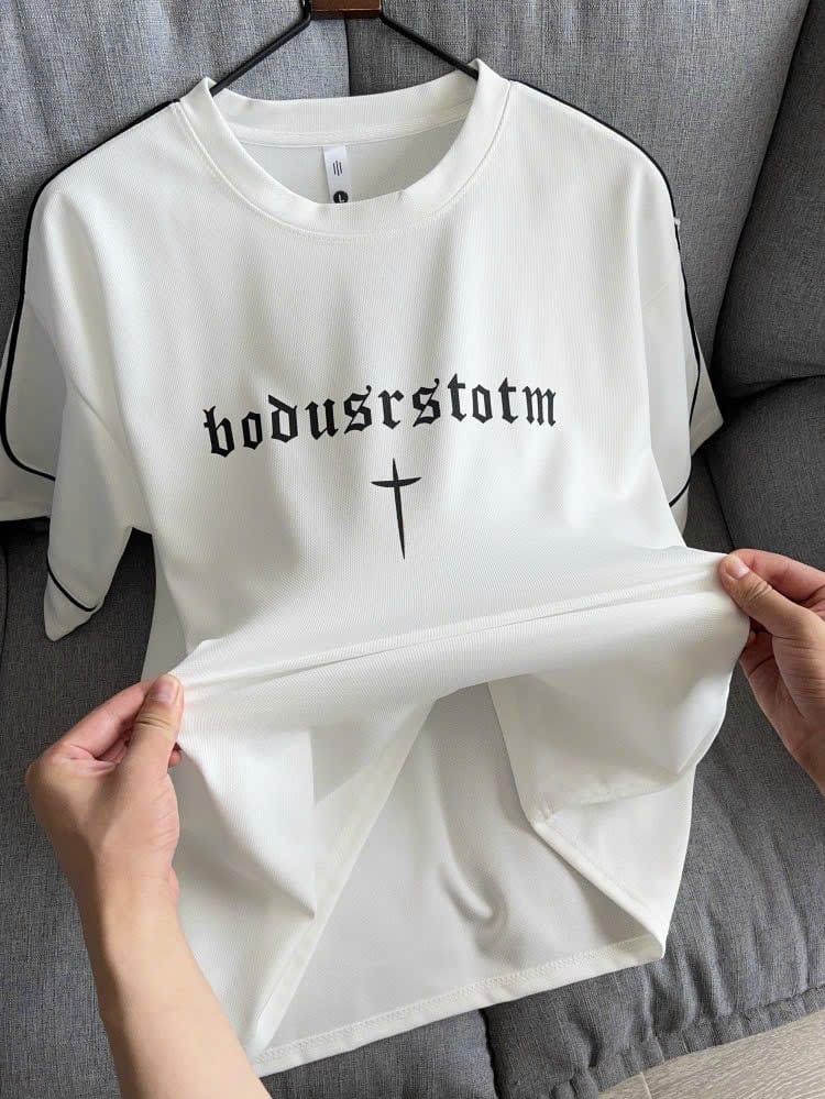 Bộ thun thể thao bóng chày phối viền chất tổ ong viền đen thêu nổi chữ &quot;bonrouttesm