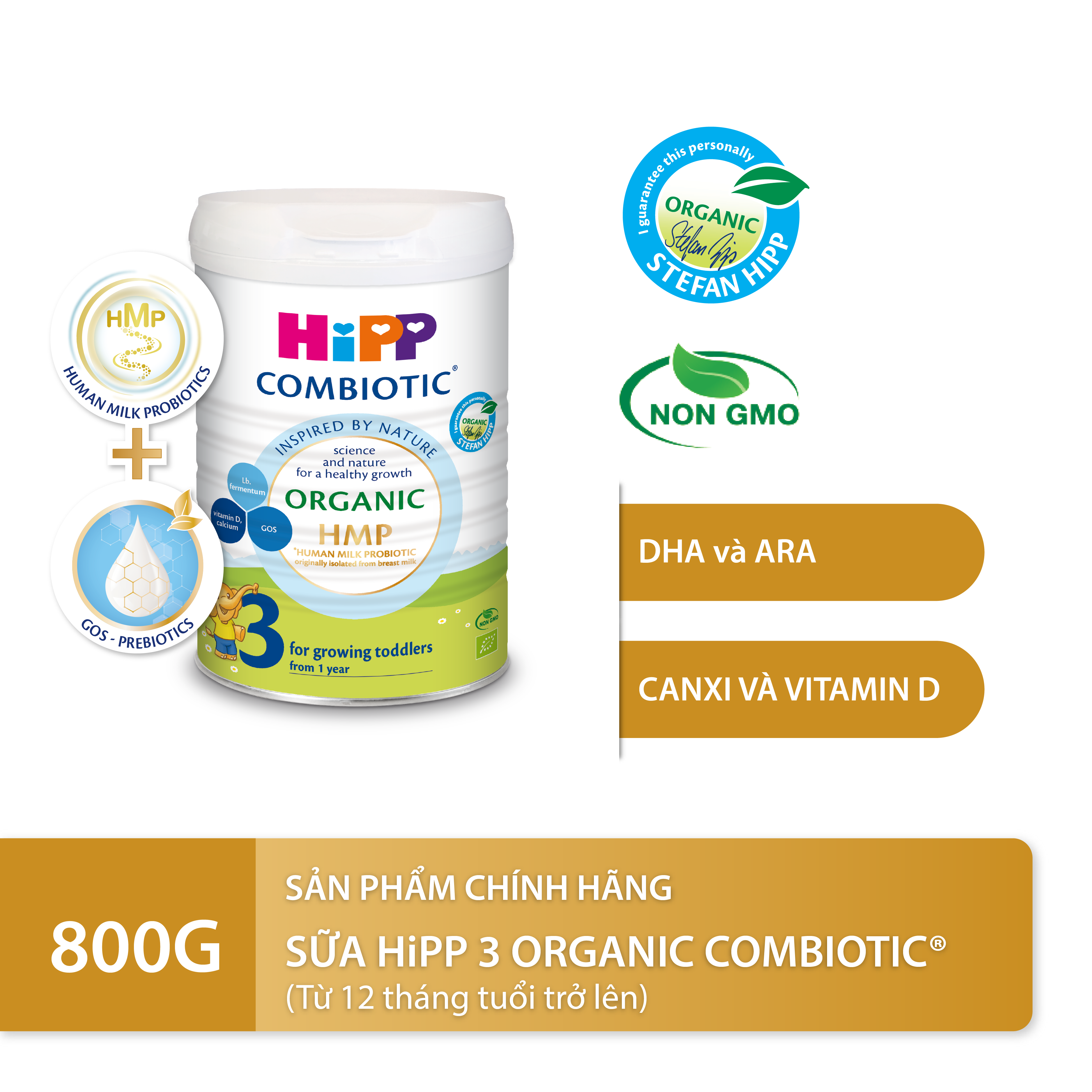 Combo 3 lon sữa bột dinh dưỡng công thức HiPP 3 Organic Combiotic chất lượng hữu cơ, tăng cường sức khoẻ hệ miễn dịch, bổ sung Canxi và vitamin D dành cho trẻ trên 12 tháng tuổi (3 lon x 800g)