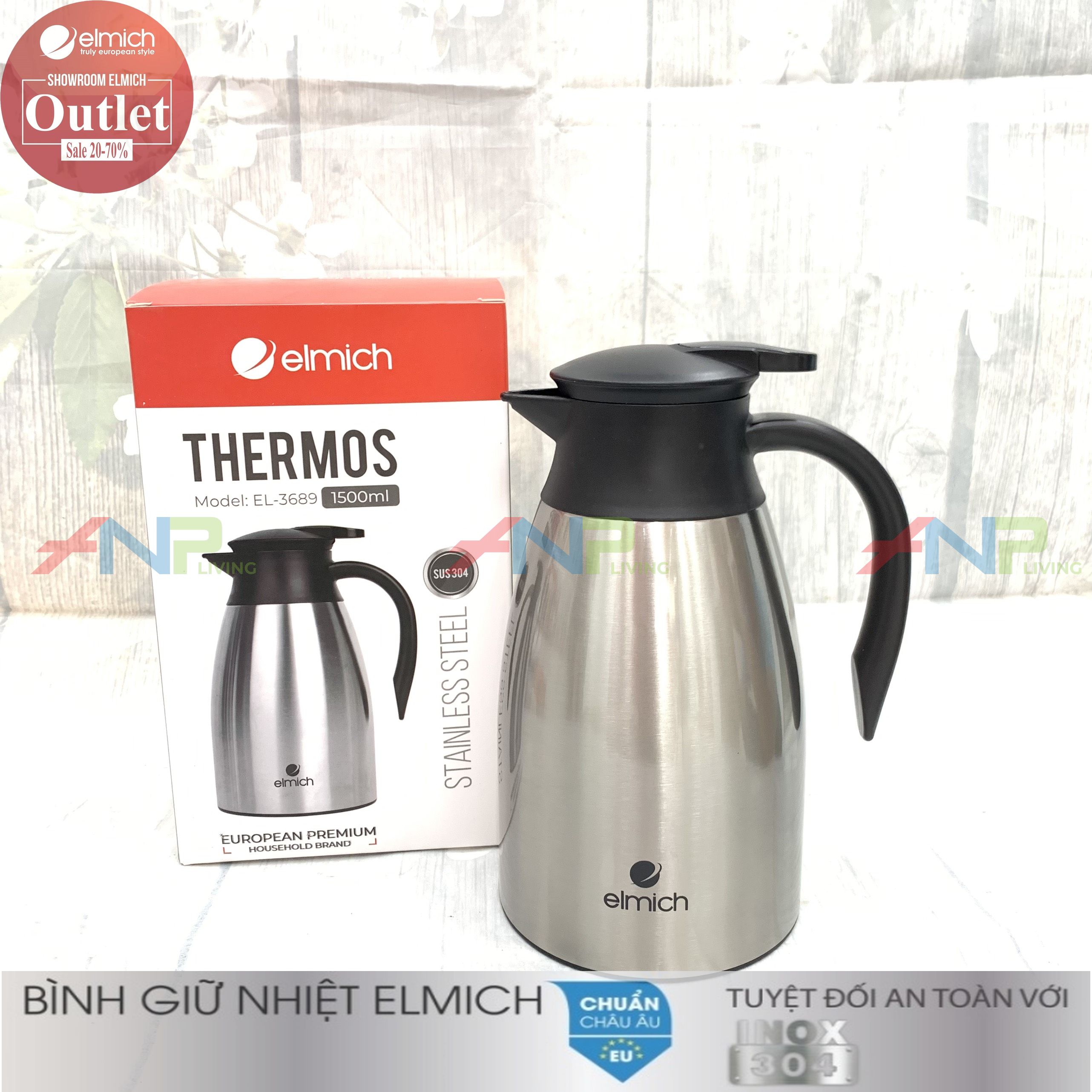 Bình đựng nước giữ nhiệt 2 lớp INOX 304, Tráng Bạc, 1500ml 2000ML Elmich