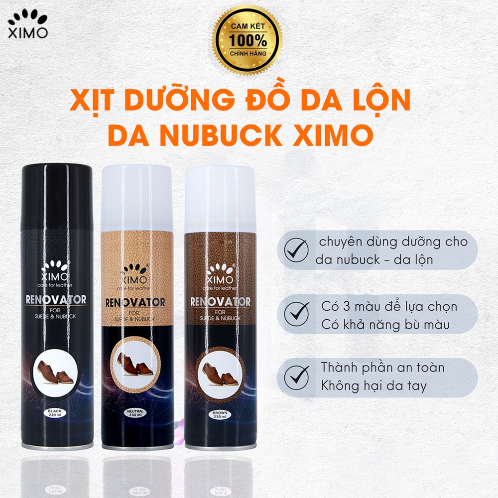 Chai Xịt Da Lộn Renovator XIMO 230ml Chuyên Dưỡng Và Bổ Sung, Phục Hồi Màu XI12