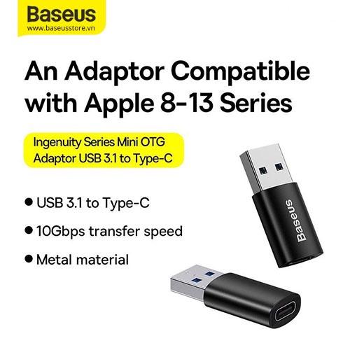 Đầu chuyển USB 3.1 sang Type C Baseus Ingenuity Series Mini OTG ( Hàng Chính Hãng)