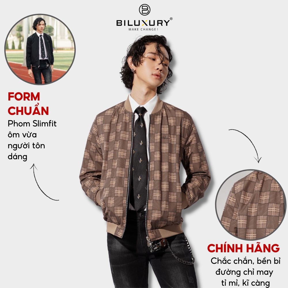 Áo khoác gió nam Biluxury  cổ bomber khỏe khoắn thiết kế mặc 2 mặt phối đồ dễ dàng linh hoạt 6AG2T029CME - 43 (&gt;80kg)