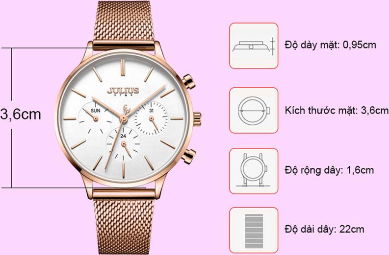 Đồng Hồ Nữ JS-005C Julius Star Hàn Quốc Dây Thép