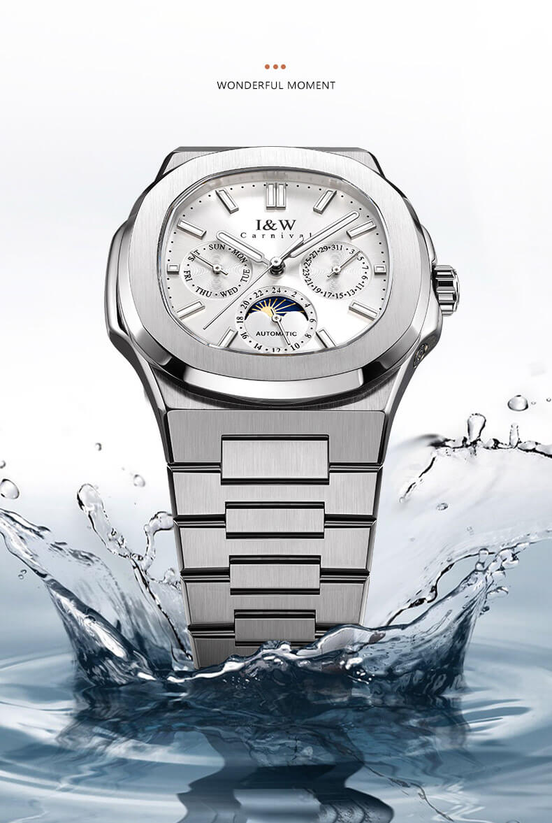 Đồng hồ nam chính hãng I&W CARNIVAL 55886G-5 mặt trắng size mặt 42mm,kính sapphire ,chống nước 50m,dây thép không gỉ