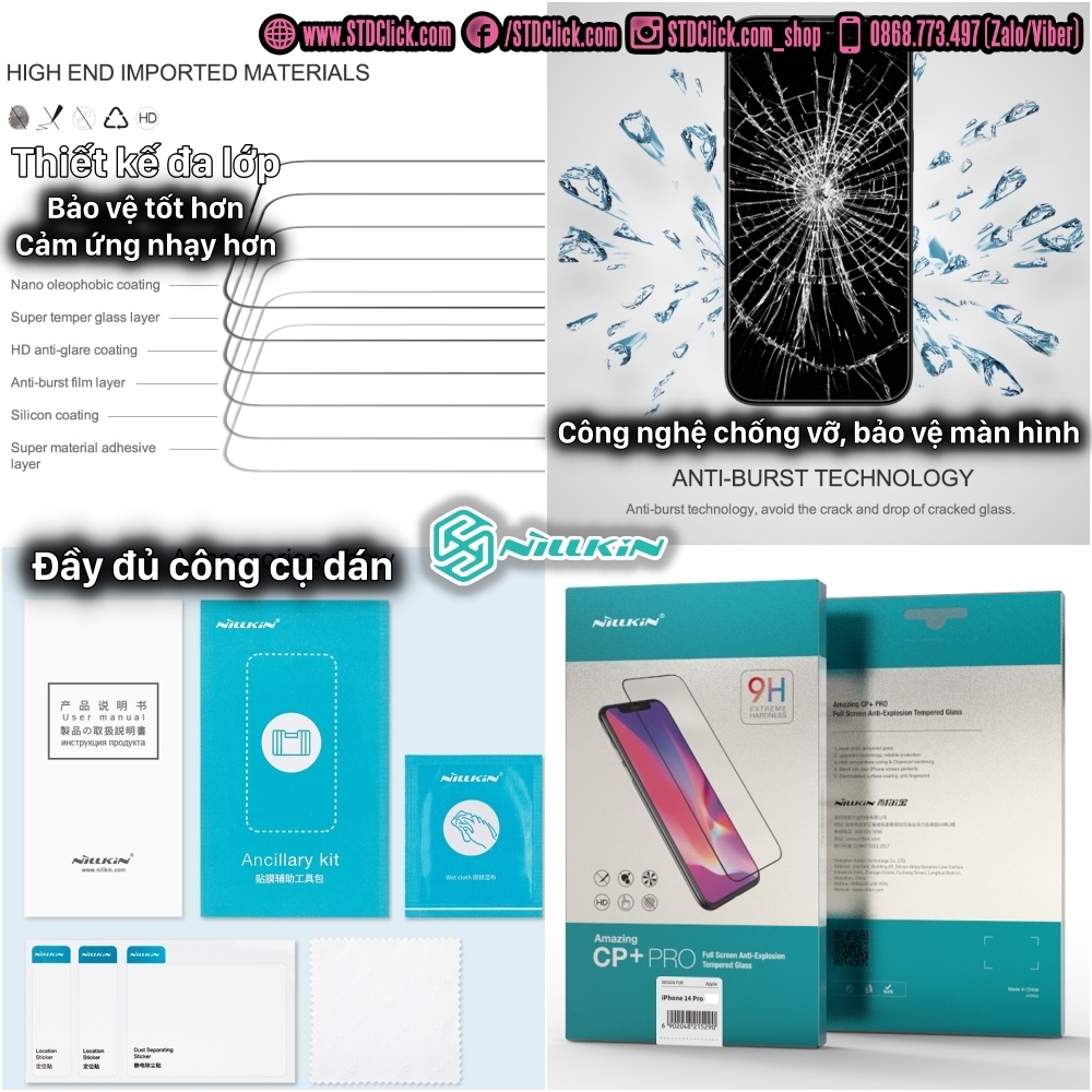 KÍNH CƯỜNG LỰC DÀNH CHO ĐIỆN THOẠI IPHONE 14 PRO MAX - 14 PRO - 14 PLUS - 14 NILLKIN CP+PRO 2.5D