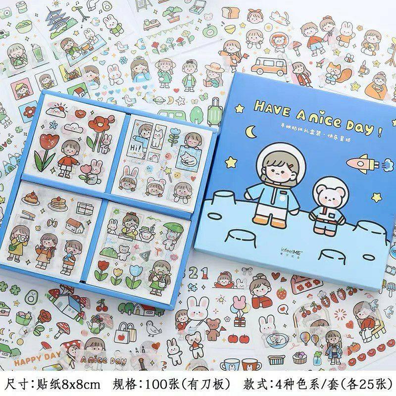 Bộ 1000 sticker dễ thương dán trang trí sổ. điện thoại. cốc , laptop .. có hộp đựng đi kèm Cucrehanoi