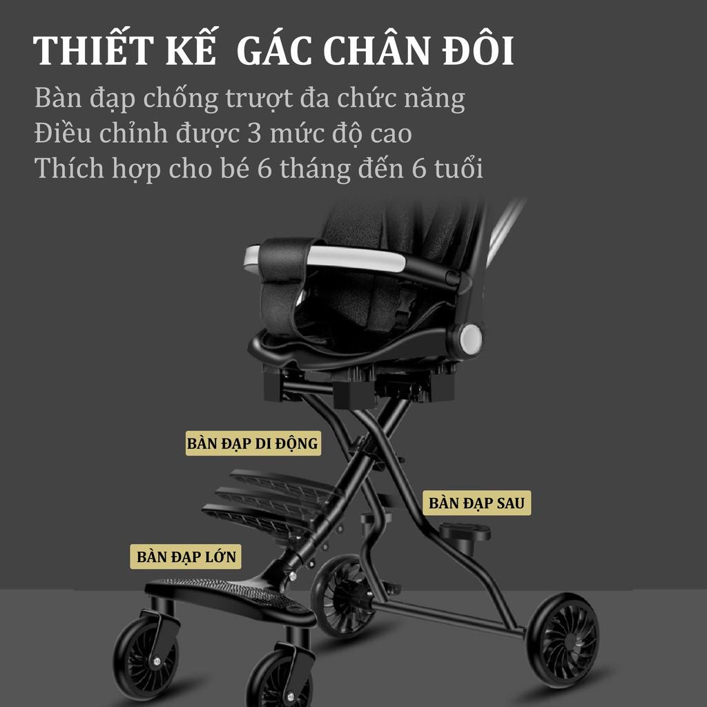 Xe Đẩy Em Bé Gấp Gọn Đảo Chiều Nhiều Tư Thế Kèm Đệm Và Mái Che