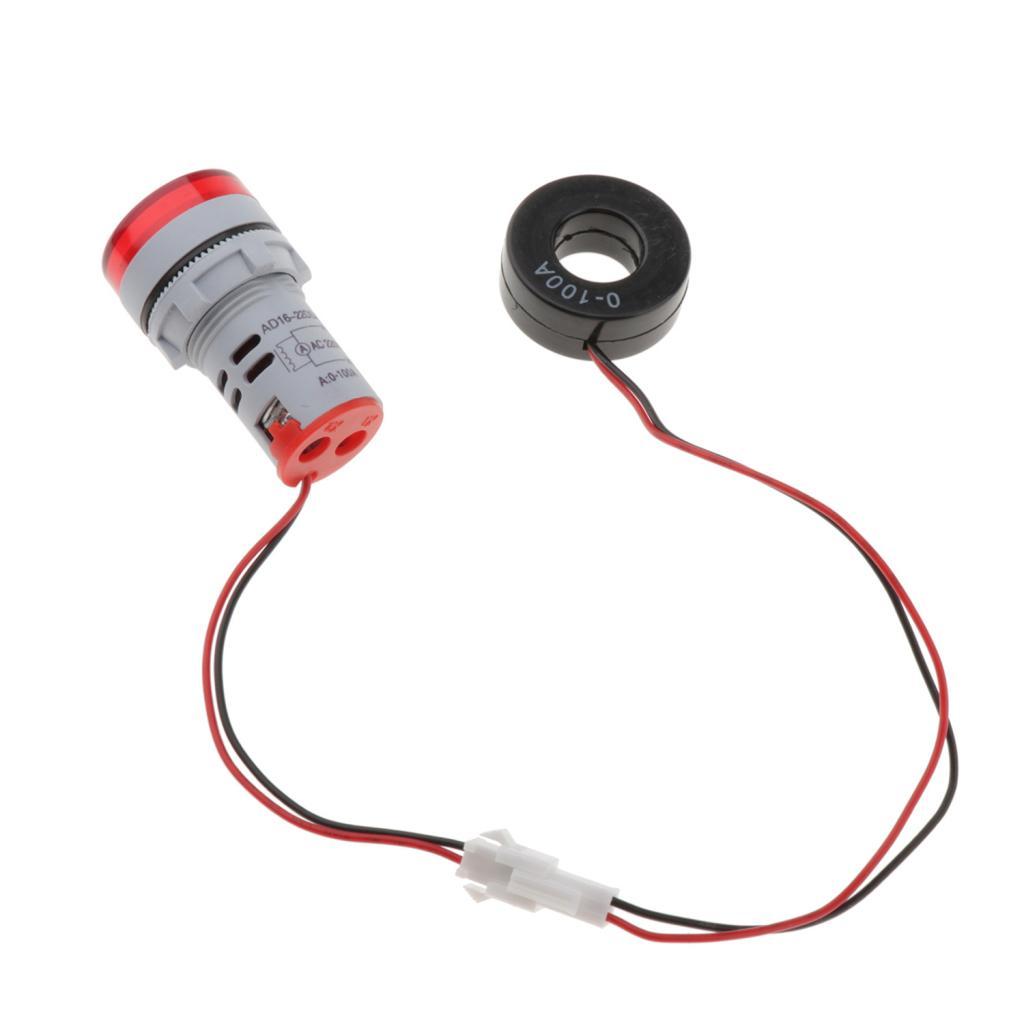22mm AC 0-100A Ammeter Current Meter LED Digital Display Cylindrical Red