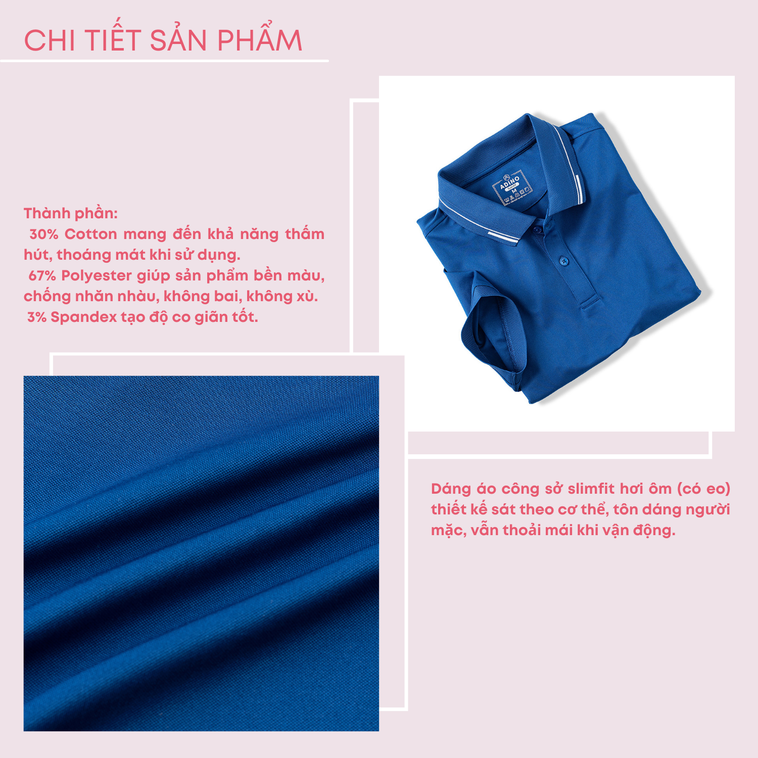 Áo polo nữ màu xanh dương phối viền ADINO vải polyester cotton không bai xù dáng công sở slimfit hơi ôm trẻ trung APN05