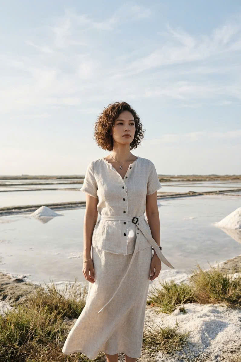 Áo Linen Tua Rua Rút Chỉ Lanh Xám TOP220 Thời trang thiết kế Hity