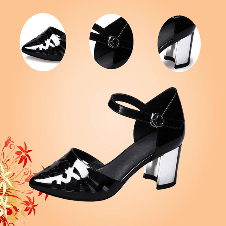 Giày sandal nữ hàng hiệu rosata cao gót đế cao 5 phân màu đen za05