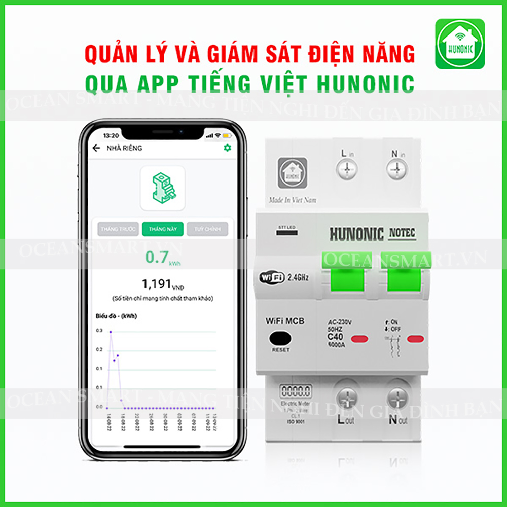 Aptomat Thông Minh Đo Năng Lượng HUNONIC Notec - HNATME - HÀNG CHÍNH HÃNG