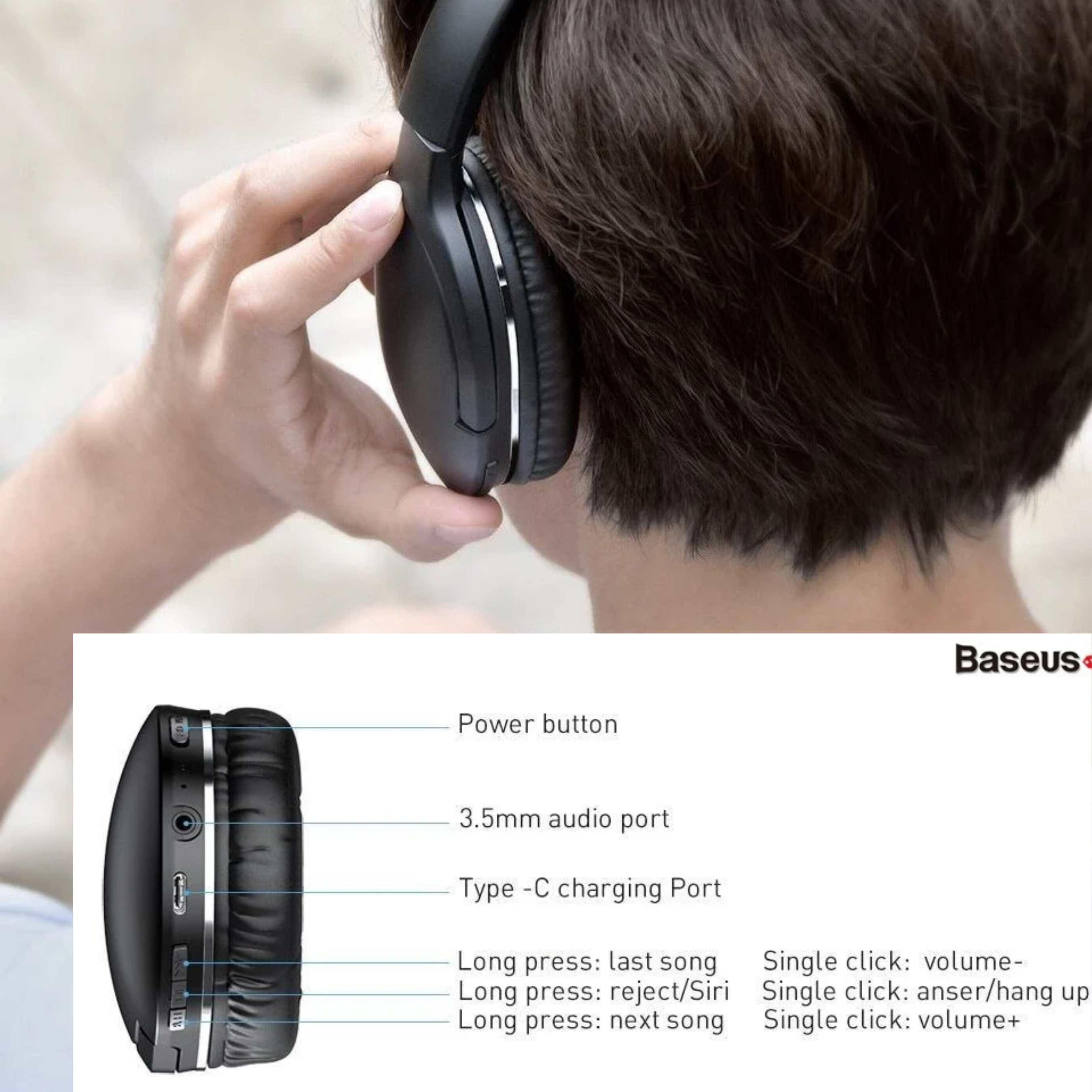 Tai nghe chụp tai không dây cao cấp Baseus Encok Wireless headphone D02 Pro LV438 - WL