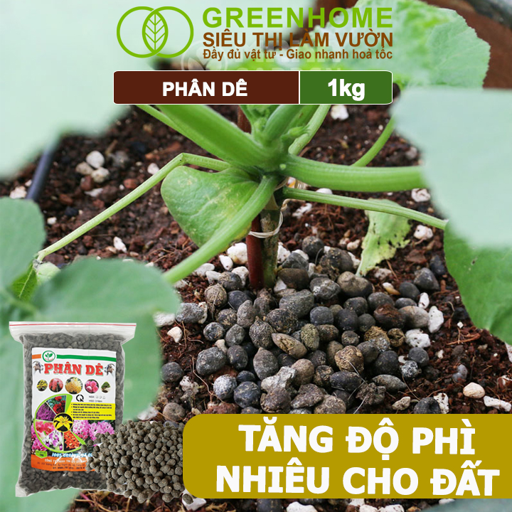 Phân Dê Trồng Lan Greenhome, Túi 1kg, Đã Qua Xử Lý, Không Mùi, Kích Rễ, Hoa Đậm Màu