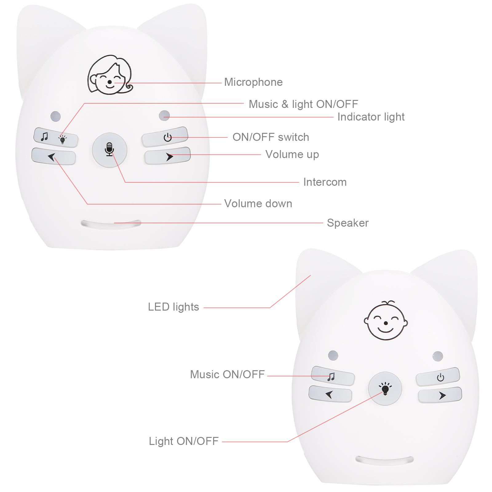 Bộ đàm không dây Màn hình em bé Ánh sáng ban đêm Phát nhạc